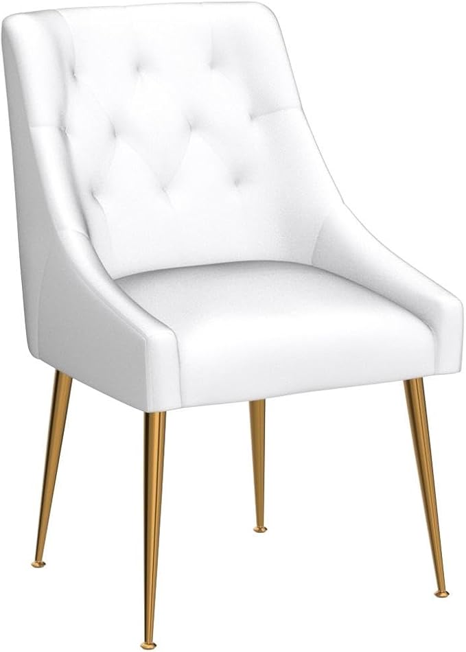 Modern Dining Chairs Set of 6, Mid Century Chairs with 5.12” Cushions and Golden Legs, Velvet Upholstered Dining Chairs with Back Pull Rod, for Kitchen, Living Room, Beige