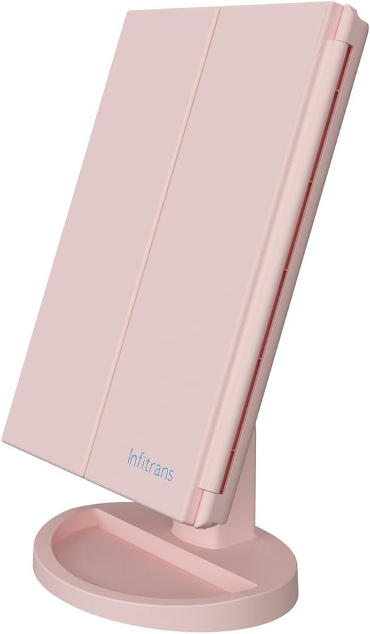 Trifold Makeup Mirror Vanity Mirror with Lights,1X 2X 3X Magnification,Touch Screen,180 Adjustable Rotation,Portable Travel Bathroom Cosmetic Mirror