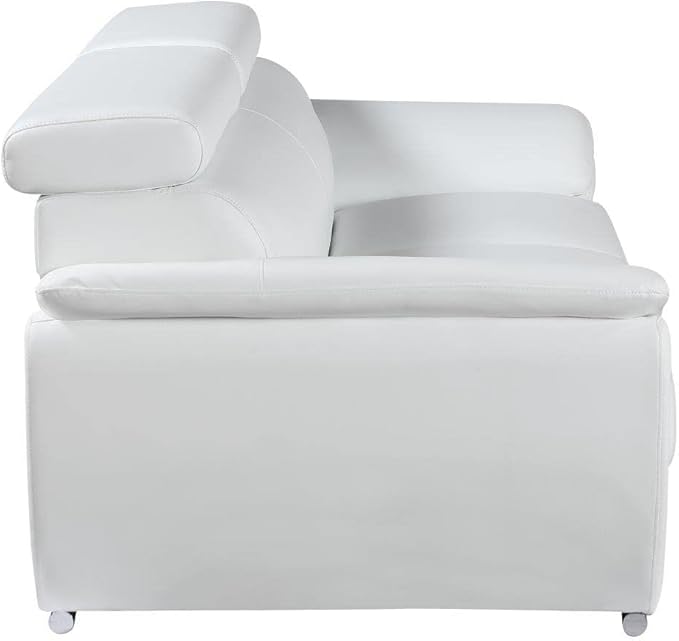 Blackjack Furniture 4571 Veal Collection Genuine Leather Couch for Living Room, Elegant Modern Design with Adjustable Headrests and Durable Wood Frame, Sofa, 86", White