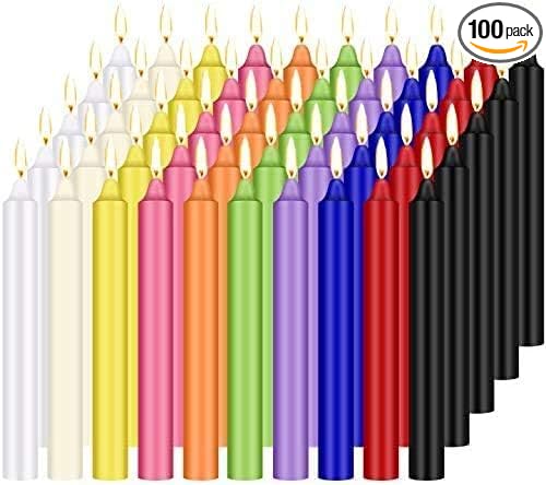 100 pcs Spells Chime Candles Unscented Assorted Colors Mini Taper Candles | 4" Tall x 1/2" Diameter | Great for Casting Chimes, Rituals, Spells