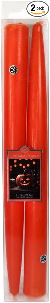 Colonial Candle Unscented Pumpkin Taper Candle, 10 inch, Pack of 2 - Up to 8 Hours Burn