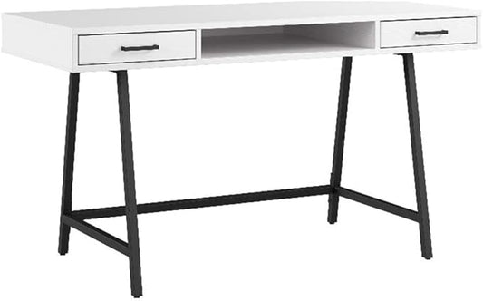 Bush Furniture Steele 54W Writing Desk with Storage in Pure White Oak | Large Wooden Computer Table for Home Office Workspace