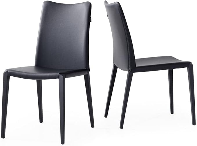 ZURI Modern Jordan Dining Chair in Black Leatherette and Matte Black Steel Base