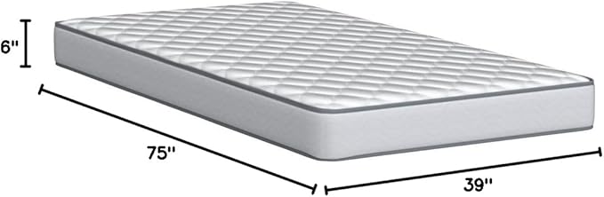 Linenspa 6 Inch Mattress - Firm Feel - Bonnell Spring with Foam Layer - Mattress in a Box - Youth or Kids Bed - Guest Bedroom - Durable and Breathable Support - Affordable - Twin Size