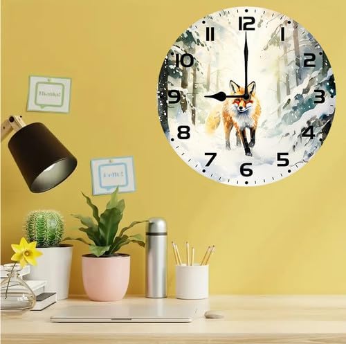 Wall Clock,Fox Kitchen Decor and Accessories, Decorative Battery Operated Clocks for Living Room Bedroom Bathroom Farmhouse, 10 Inch
