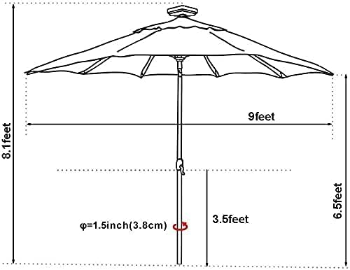 EliteShade USA 10-Year-Non-Fading Solar 9ft Market Umbrella with 80 LED Lights Patio Umbrellas Outdoor Table Umbrella with Ventilation, Burgundy