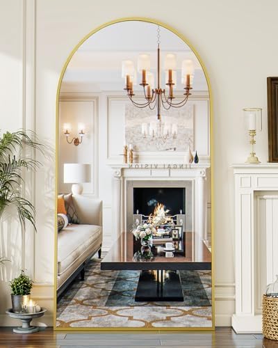 Koonmi 35"x78" Arched Full Length Mirror, Gold Large Floor Mirror with Aluminum Alloy Frame Standing Hanging or Leaning Wall-Mounted Mirror for Living Room and Bedroom