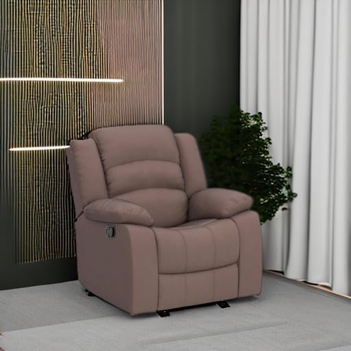 ANJ Fabric Recliner Chair with Overstuffed Arm and Back, Comfy Chocolate Manual Reclining Chairs for Adults, Living Room Single Sofa Recliners