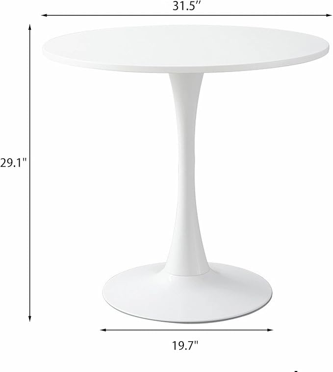Tulip Table for 2-4 Persons 31.5" Modern Round Dining Room Table, Mid-Century Wooden MDF Circle Top Small Leisure Coffee Tables for Kitchen Living Room (White, 31.5")