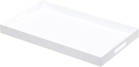 Glossy White Sturdy Acrylic Serving Tray with Handles-12x20Inch-Serving Coffee,Appetizer,Breakfast,Butler-Kitchen Countertop Tray-Makeup Drawer Organizer-Vanity Table,Ottoman Tray-Decorative