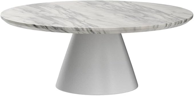 Furniturebox UK Coffee Table - Palma Round Coffee Table - Contemporary Minimalist Coffee Table with Tapered Central Pillar - White Marble-Effect Finish - Living Room Furniture