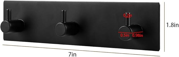 Picowe Key Holder for Wall Decorative, Adhesive Stainless Steel Key Hooks, Key Hanger Key Organizer for Wall, Towel Hook Coat Hanger for Entryway Hallway Kitchen(Three Rows,Black 1PCS)