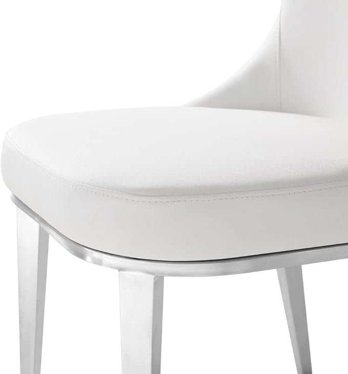 ZURI Modern Norma Dining Chair - White with Brushed Stainless Steel Base