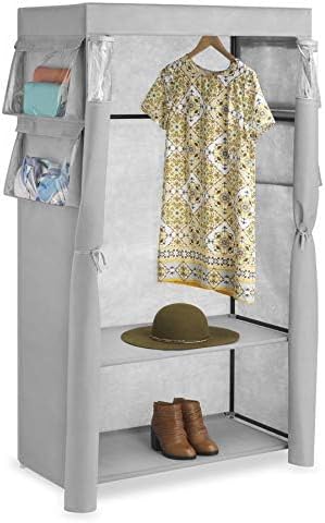 Whitmor, Gray Covered Wardrobe with Accessory Storage