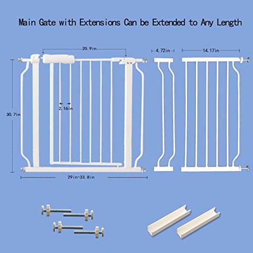 ALLAIBB Extra Wide Pressure Mount Baby Gate Auto Close White Metal Child Dog Pet Safety Gates with Walk Through for Stairs,Doorways,Kitchen and Living Room(33.86-38.58"/86-98cm)