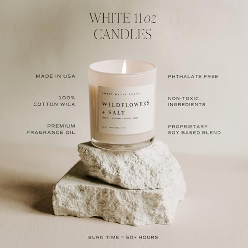 Sweet Water Decor Luxury Getaway Scented Candles - Soy Candles with Lemon, Cedarwood, Cinnamon, Vetiver, Amber & Musk Home Scent - Candle Wax with 50 Hours Burn Time - 11Oz Wood Lid White Jar Candles