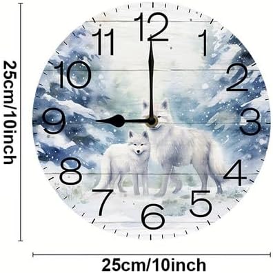 Wall Clock,Winter Fox Kitchen Decor and Accessories, Decorative Battery Operated Clocks for Living Room Bedroom Bathroom Farmhouse, 10 Inch