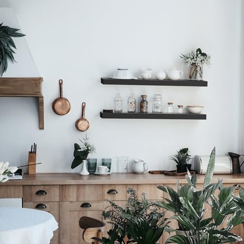 Colima Bathroom Floating Shelves for Wall, 36" Floating Wall Mounted Shelf, Rustic Wood Storage Display Shelf for Home Organization, Bathroom, Kitchen, Living Room (Set of 2, Black)