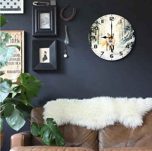 Wall Clock,Fox Kitchen Decor and Accessories, Decorative Battery Operated Clocks for Living Room Bedroom Bathroom Farmhouse, 10 Inch