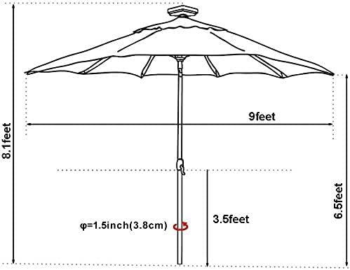 EliteShade USA 10-Year-Non-Fading Solar 9ft Market Umbrella with 80 LED Lights Patio Umbrellas Outdoor Table Umbrella with Ventilation, Teal