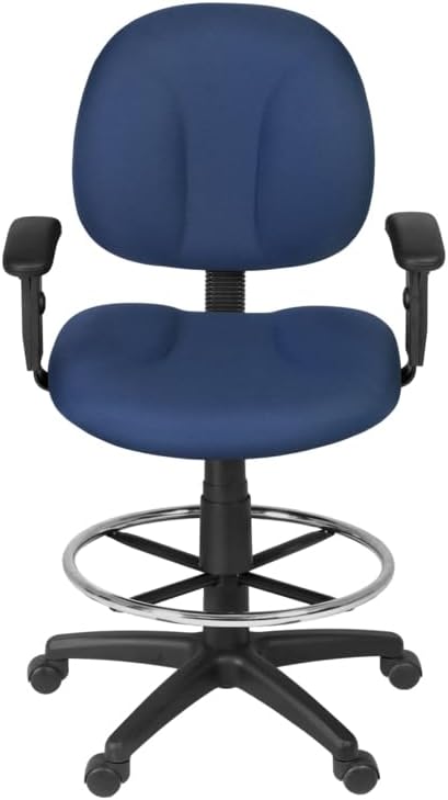 Romig Comfort Series Swivel Fabric Computer Task Chair with Adjustable Arms & Drafting Kit - Navy Blue