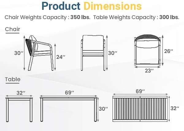 Wisteria Lane 6 Pieces Acacia Patio Dining Set for 6, Patio Dining Table and Chairs Set with Cushion, Modern Outdoor Dining Furniture Set for Garden Lawn Deck Backyard, Beige