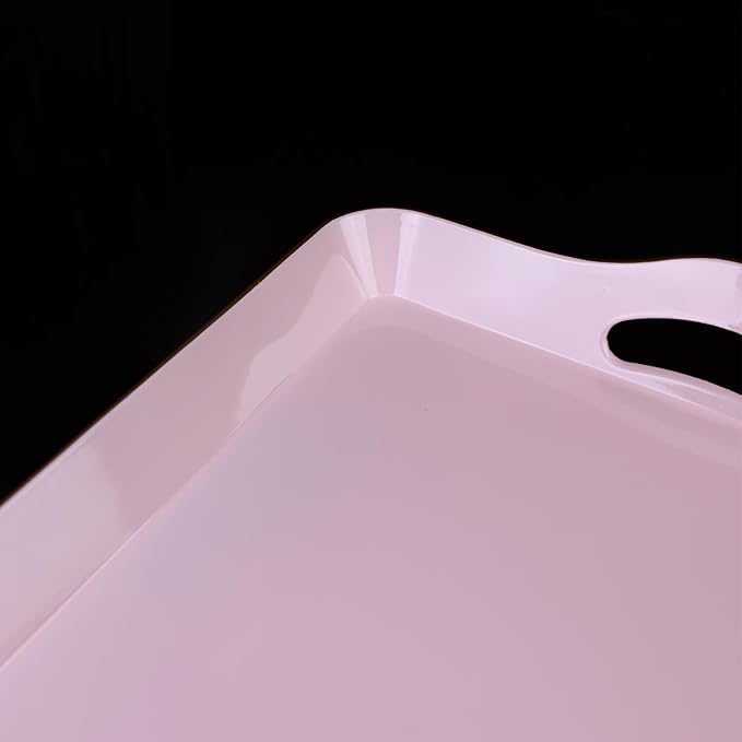 Pink Decorative Tray for Coffee Table with Handles, Plastic Rectangular Serving Tray for Living Room, Bathroom, Outdoors, 11.8"*17.3"