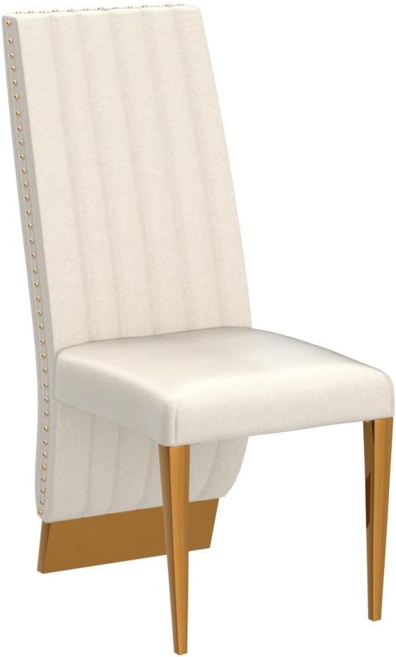 Dining Chairs, White Faux Leather Upholstered Dining Chair with Nailhead Trims, Gold Dining Room Chairs Set of 6