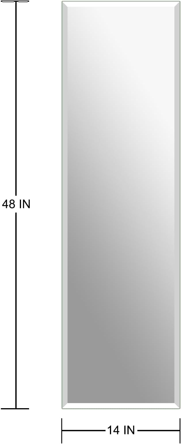 Ruomeng Frameless Full Length Mirror for Wall, 48x14 Inch Bathroom Vanity Mirror Farmhouse, Large Rectangle Mirror with Beveled Edge, Tempered Glass, Hangs Horizontally or Vertically