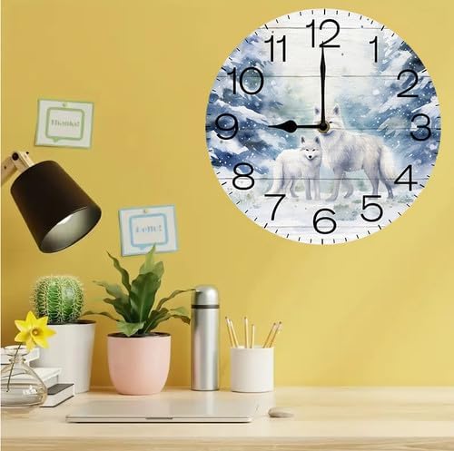 Wall Clock,Winter Fox Kitchen Decor and Accessories, Decorative Battery Operated Clocks for Living Room Bedroom Bathroom Farmhouse, 10 Inch