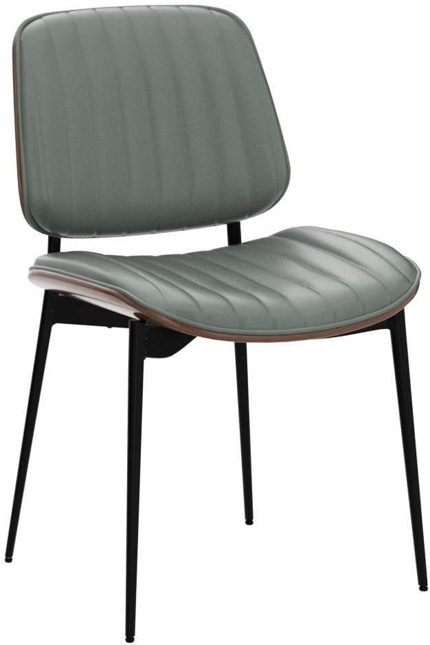 LUNLING Dining Chairs Set of 2 Mid Century Modern Retro Faux Leather Chair with Walnut Bentwood Upholstered Seat Metal Legs Chairs,Adjustable Foot for Kitchen Dining Room Chairs(Green)