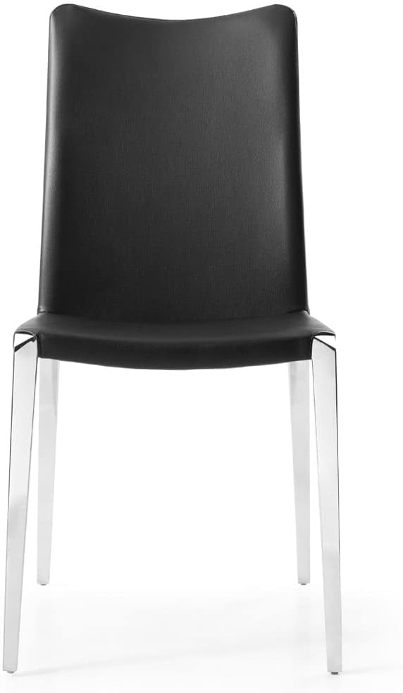 ZURI Modern Jordan Dining Chair in Black Leatherette and Polished Stainless Steel Base