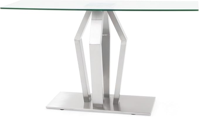 Modern Tempered Glass Aiden Console Table with Brushed Stainless Steel Base