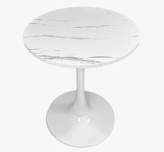 24" Tulip Table for 2-3 Persons Mid-Century Kitchen Table Faux Marble Modern Round Dining Tables Wood MDF Top Steel Base Small for Living Room Balcony Leisure(White, 23.6")