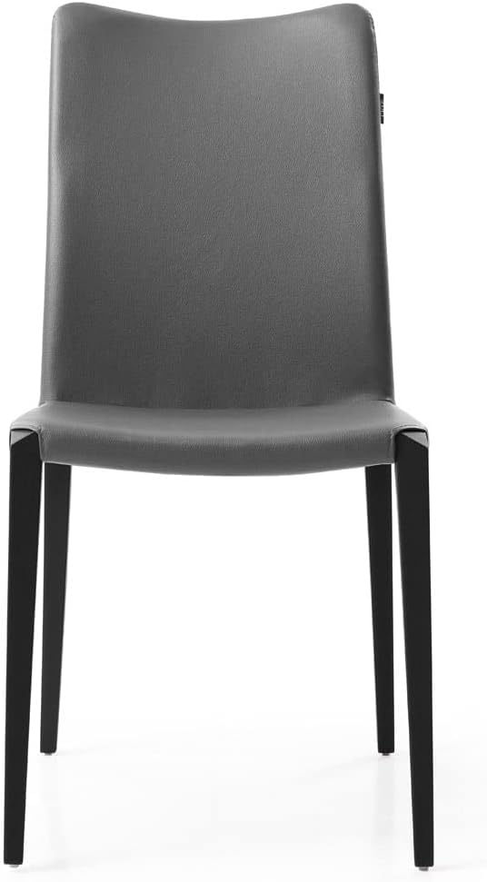 ZURI Modern Jordan Dining Chair in Dark Grey Leatherette and Matte Black Steel Base