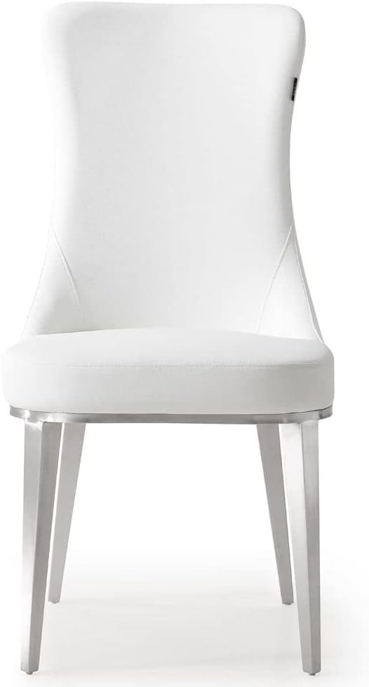 ZURI Modern Norma Dining Chair - White with Brushed Stainless Steel Base