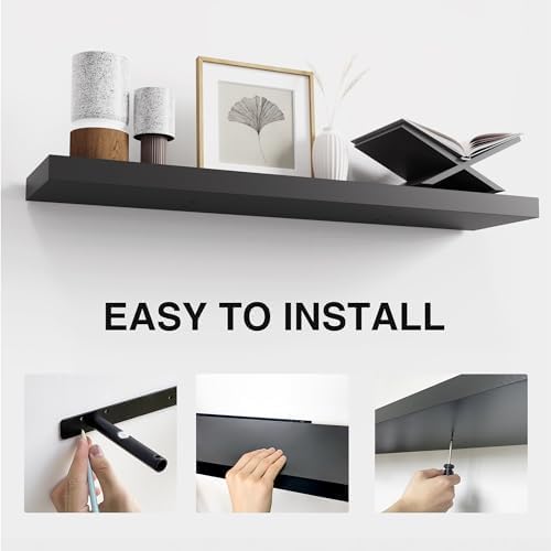 Colima Bathroom Floating Shelves for Wall, 36" Floating Wall Mounted Shelf, Rustic Wood Storage Display Shelf for Home Organization, Bathroom, Kitchen, Living Room (Set of 2, Black)