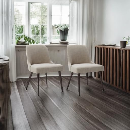 CHITA Mid-Century Modern Dining Chair, Upholstered Fabric Accent Chair for Dining Room, Set of 2, Flax Beige in Fabric