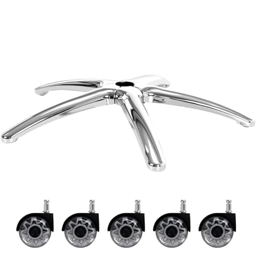 Frassie 28 Inch Office Gaming Chair Metal Base Replacement Part with 5 Wheels, Heavy Duty 2500 Lbs Wide Chair Legs Computer Desk Chair Base (Silver)