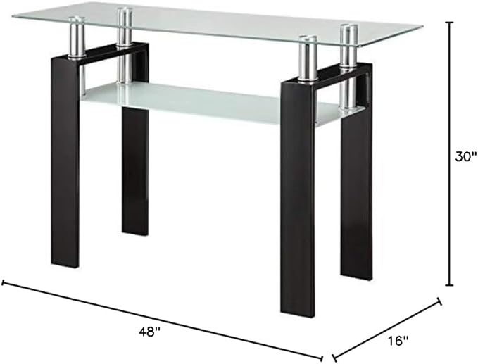 BOWERY HILL 48" Contemporary Glass Top Console Table in Black and Chrome
