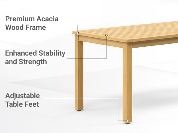 Wisteria Lane 6 Pieces Acacia Patio Dining Set for 6, Patio Dining Table and Chairs Set with Cushion, Modern Outdoor Dining Furniture Set for Garden Lawn Deck Backyard, Beige