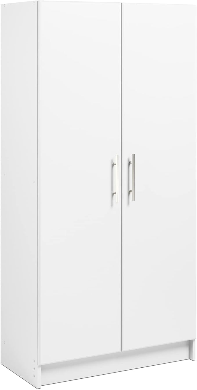 Prepac Elite Tall Garage Storage Cabinet & Pantry Storage Cupboard, 2-Door Freestanding Bathroom or Pantry Cabinet with Adjustable Shelves, 16" D x 32" W x 65" H, White