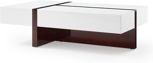 Zuri Furniture Mcintosh Rectangle Coffee Table with Storage Drawers - White and Ebony
