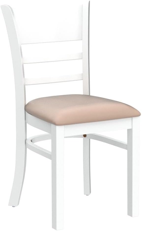 Livinia Cabin Dining Chair Set of 2, Solid Malaysian Oak PU Leather Upholstered Cushion Seat Wooden Ladder Back Side Chairs (White) Assembly Required