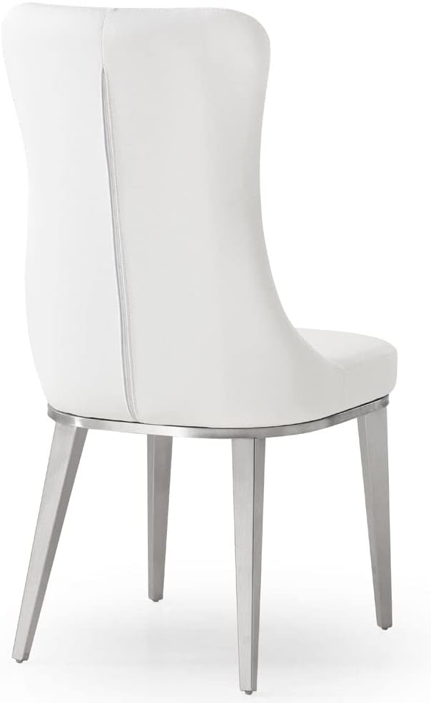ZURI Modern Norma Dining Chair - White with Brushed Stainless Steel Base