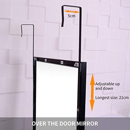 ANYHI Over The Door Mirror, 47" x 12" Black Full Length Mirror for Door, 2 Hooks, Aluminum Frame, Door Hanging or Wall Mounted for Bedroom Bathroom Checkroom