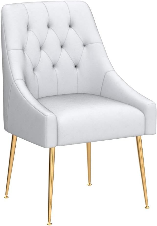 Modern Dining Chairs Set of 4, Mid Century Chairs with 5.12” Cushions and Golden Legs, Velvet Upholstered Dining Chairs with Back Pull Rod, for Kitchen, Living Room (Beige)