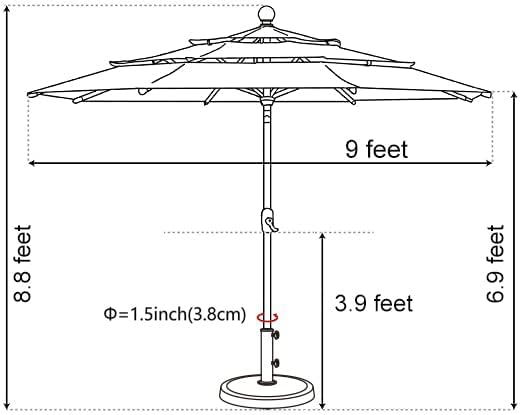 EliteShade USA 10-Year-Non-Fading Solar 9ft 3 Tiers Market Umbrella with 80 LED Lights Patio Umbrellas Outdoor Table with Ventilation,Heather Beige