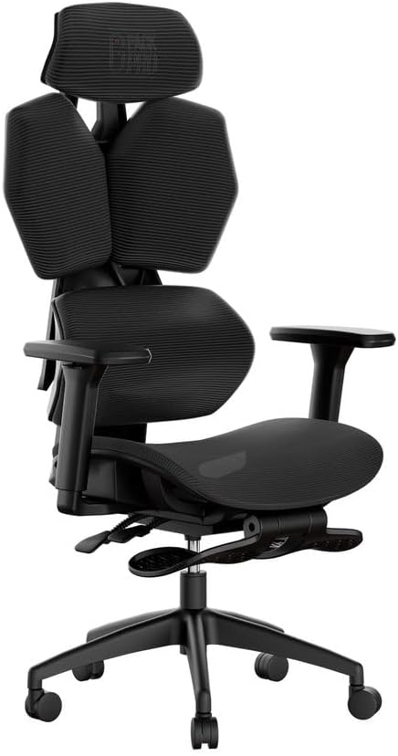 Mesh Office Chair – Ergonomic Office Chair with 4-Level Adjustable Lumbar Support, Headrest, 3D Armrest & Footrest – Holds Up to 290lbs (G-Howk-Pro -1)
