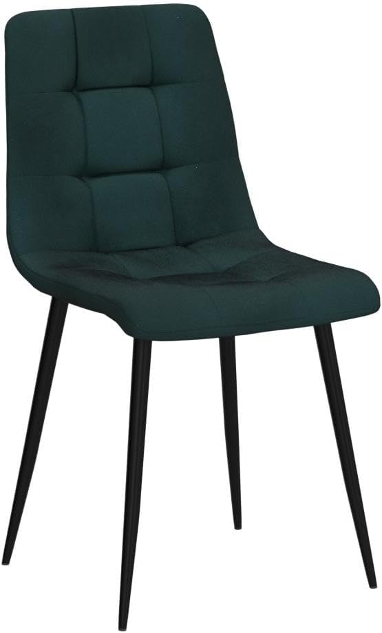 NORDICANA Forest Green Velvet Dinner Chairs Set of 4, Modern Armless Biscuit Tufted Dining Side Chairs with Metal Legs for Kitchen Living Room Vanity